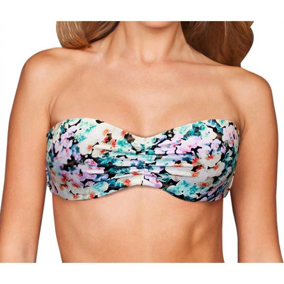 NEW ZALI center ruched bandeau bikini top in eden - Picture 1 of 5